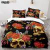 Skeleton Skull Bedding Set 2/3Pcs Queen King Full Size Duvet Cover Set With Pillowcases Rose Flower Bed Linen For Adults Teens