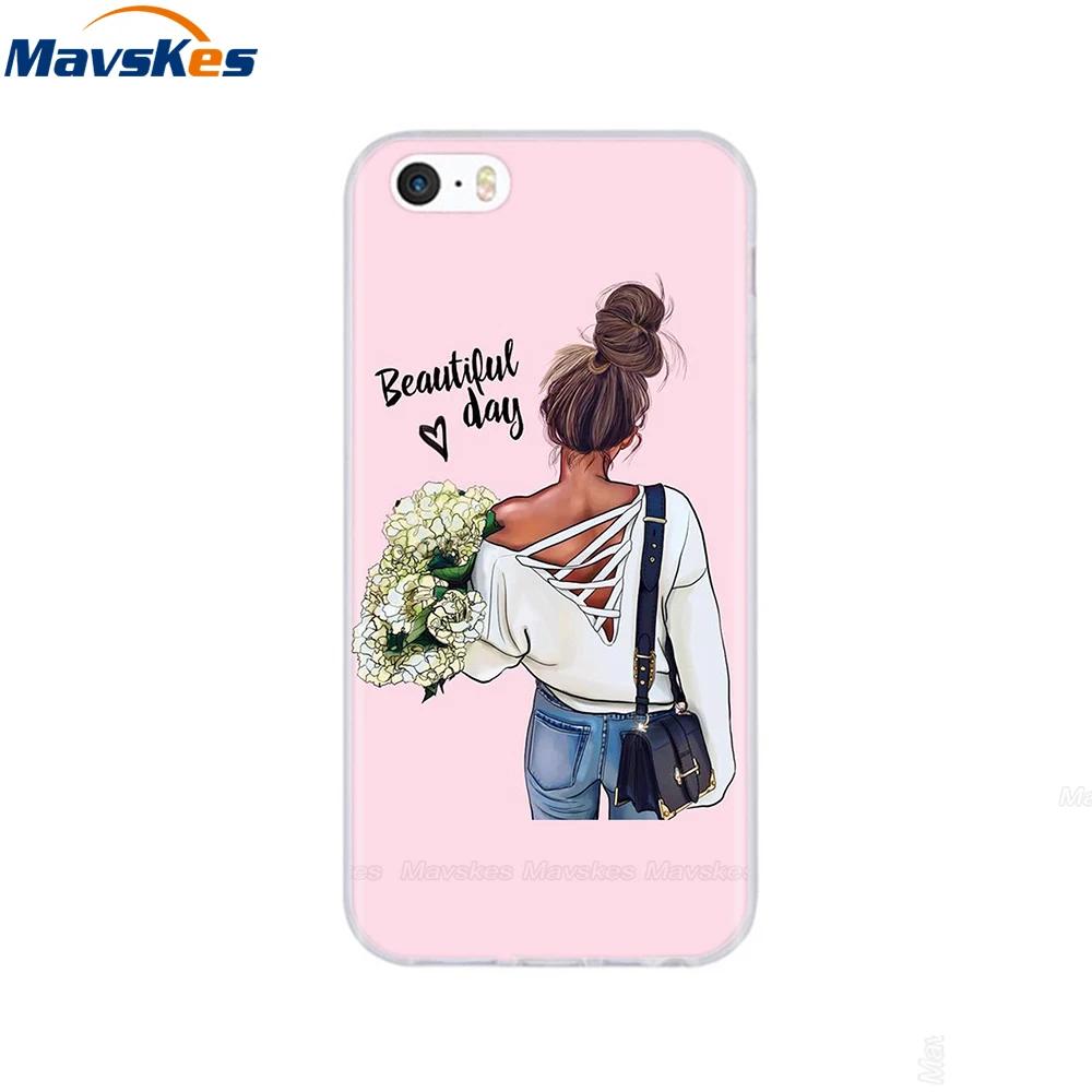 For iPhone 5s SE 5 Case Cover Silicone Soft TPU Cover Print Flower Cute Animal Phone Case For iPhone 6s 6 7 8 Fundas Clear Cases