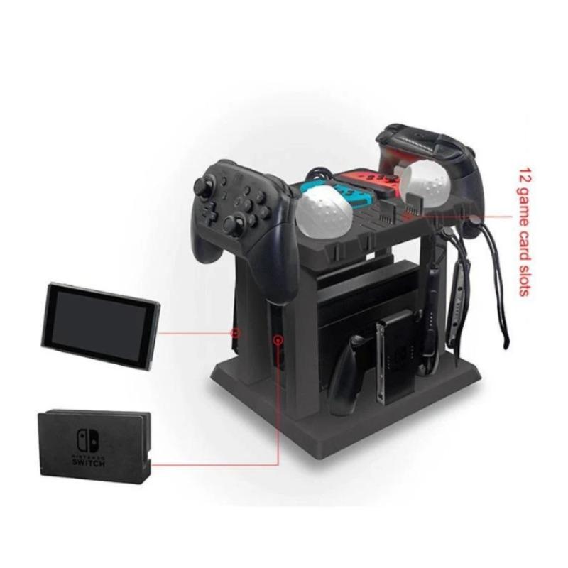 Multifunktionaler Aufbewahrungsständer, Switch Tower Halterung Dock Joy-Con Griff 2 Pro Controller 2 Joy-Con-Handgelenkschlaufen 4 Joy-Cons 12 Spielkarten und 2 Pokébälle