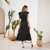 Women's V-Neck High Waist Tiered Ruffle Maxi Dress Casual Smocked Beach Vacation Long Dress