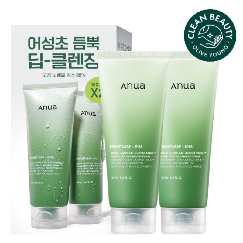 Anua Heartleaf Pore Control Deep Cleansing Foam Sebum Care Facial Cleanser Set 150ml + 150ml