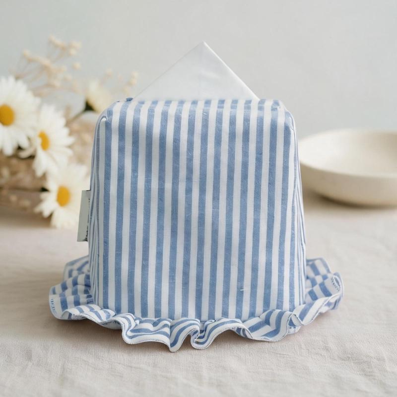 Cotton Fabric Tissue Box Cover, Lined Tissue Holder with Gathered Edge, for Bedroom Shelves in Daily Use