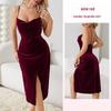 Fiyun Elegant Velvet Nightgown with Sexy Slit and Backless Design - European & American Style Home Set 651
