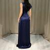 Satin Round Neck Pleated Waist-Cinching Elegant Evening Gown 2026