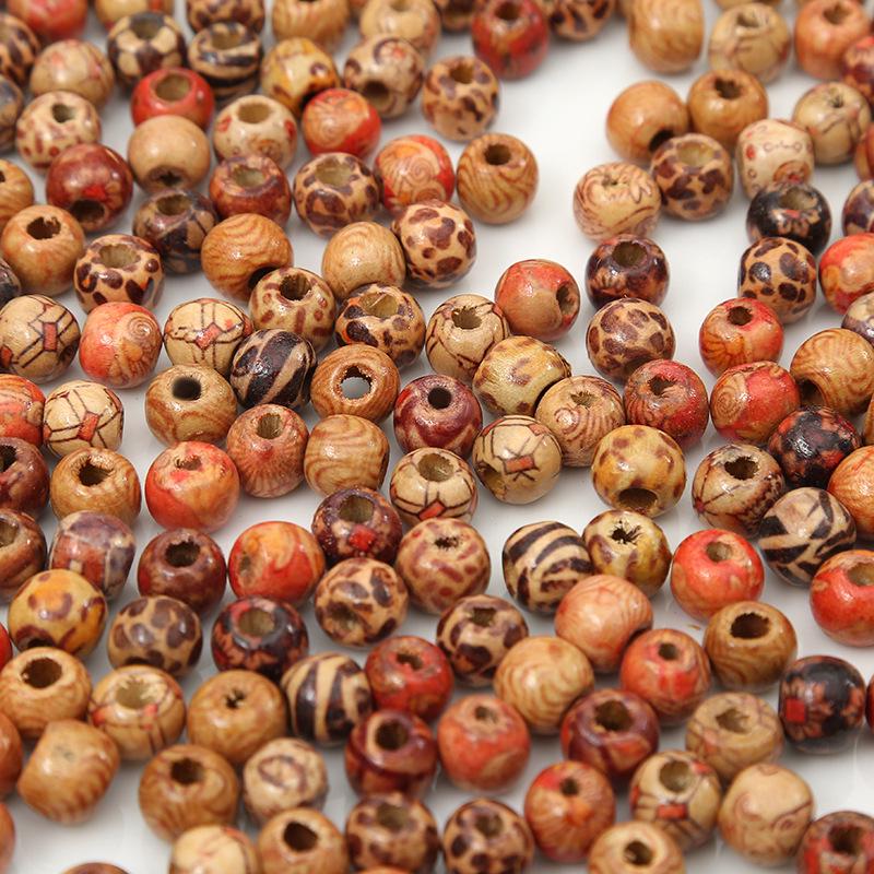 

European Style 10MM Colored Printed Wood Beads for DIY Jewelry Making and Necklace Beading 10mm (Approx. 100 Beads)