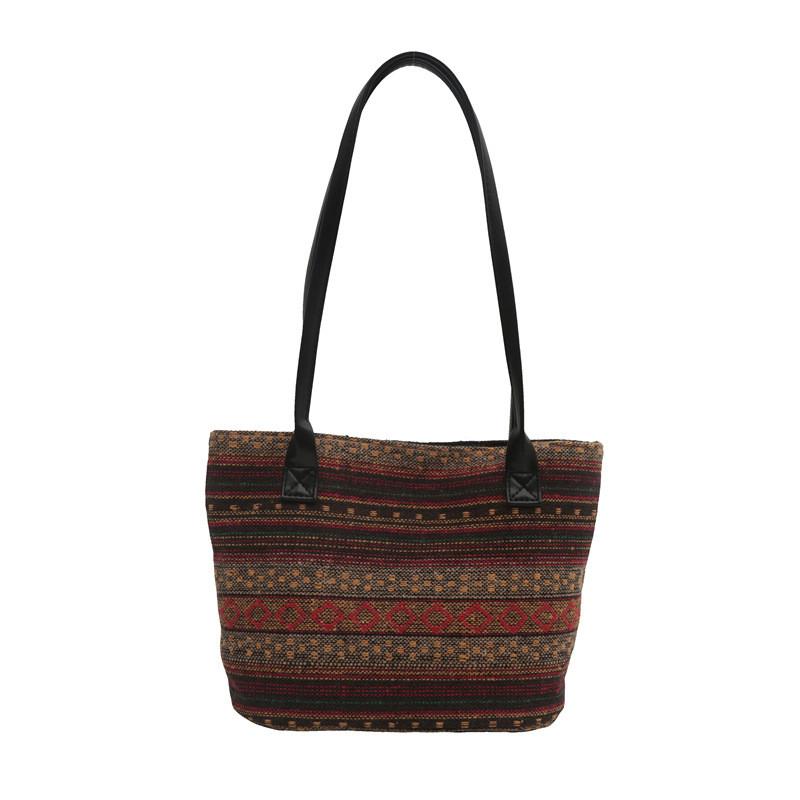 Ethnic Style Tote Bag For Women Large Capacity Summer Fashion With Zipper Closure For Daily Use