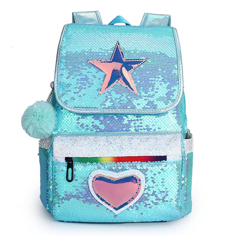 New Sequined Backpack, Primary and Secondary School Students Five-star Love Cartoon Schoolbag, Women's Backpack Custom Fashion