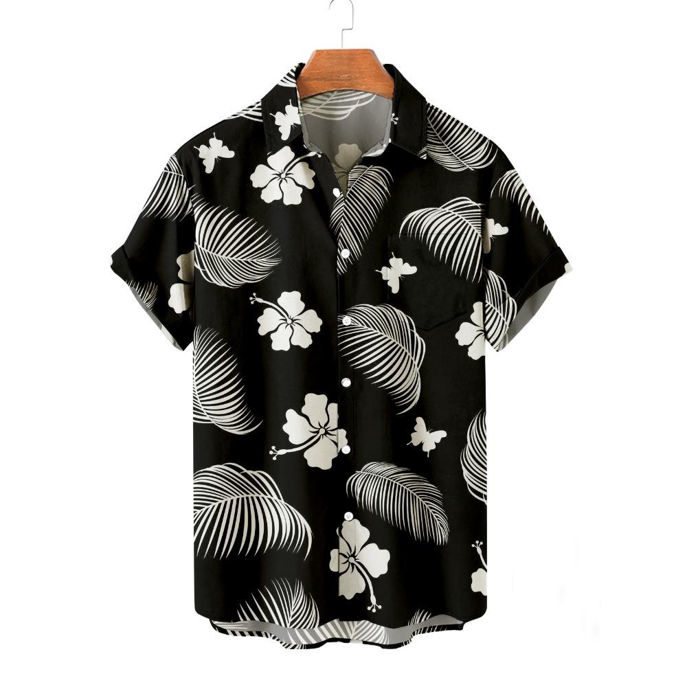 Summer Men's Flower Hawaiian Shirts Casual Vacation Short Sleeve Shirts Collar Button Up Shirt Fashion Steetwear for Mens