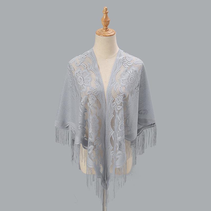 Women's Breathable Solid Color Tassel Triangle Scarf Shawl - Nylon, Hollow Out Design