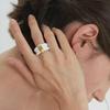 European American Black Gold Enamel Wide Band Ring with Ridge Pattern - Retro Style 699