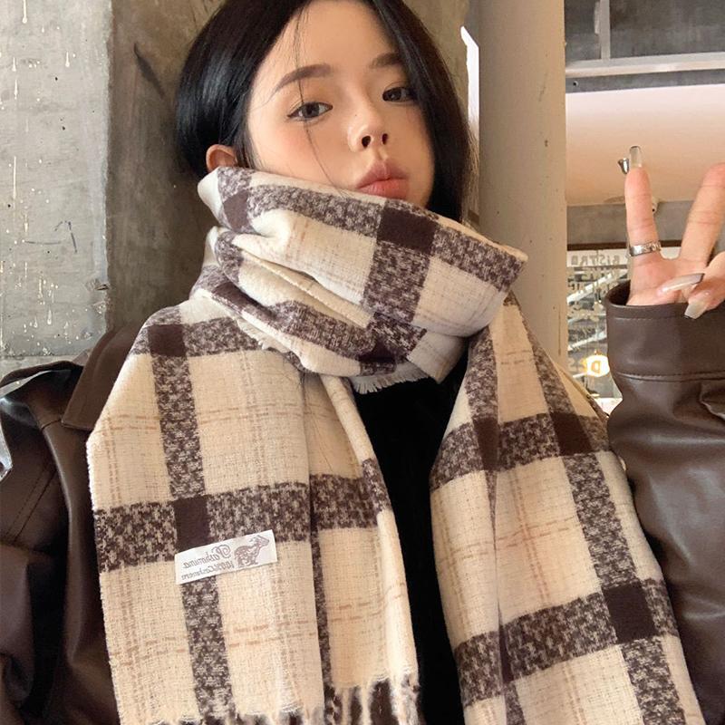 Women Winter Retro Knitted Scarf Headscarf Ladies Men Casual Preppy Plaid Tassel Scarve Mujer Male Foulard Wrap Shawl New Unisex
