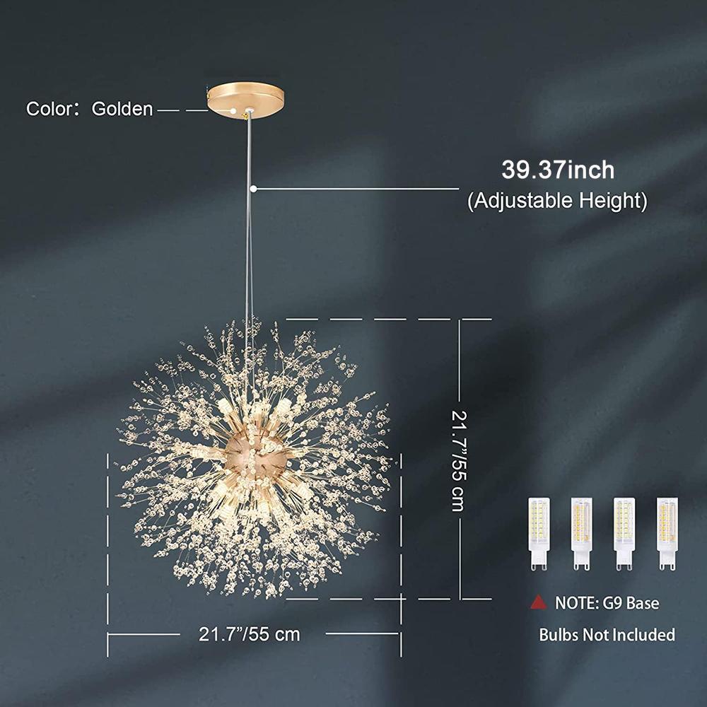 Modern Crystal Chandeliers Firework, Non-dimmable, 12-Light Gold Dandelion Sputnik Ceiling Light Fixtures, for Bedroom Living Room