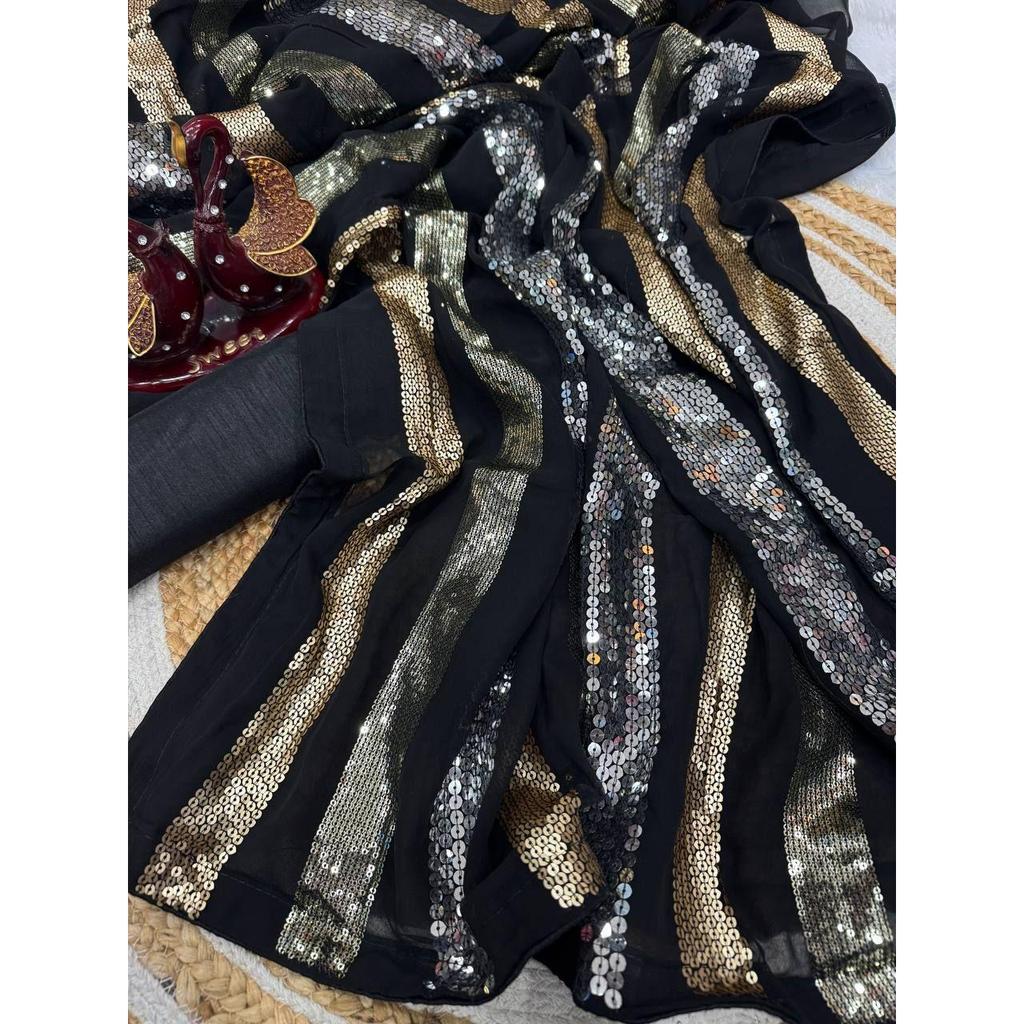 Presenting You Most Beautiful Seqwance Saree Collection, Blouse (Need To Be Stitched As Per Size And Fit)