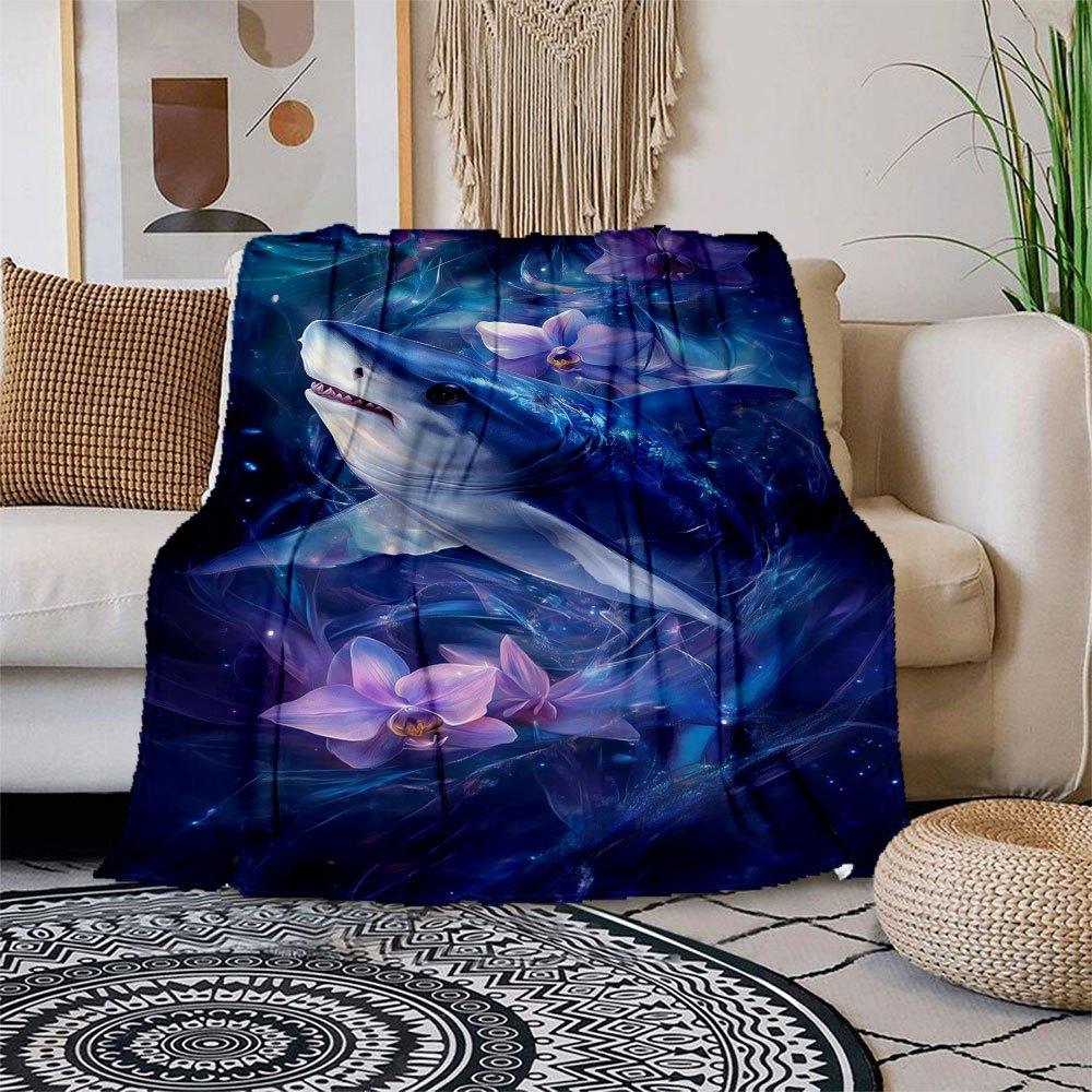 

Enchanted Ocean: Mystical Shark Art Print Blanket Flannel Throw Blanket for Sofa, Bed, Travel, Camping, Office, Couch, Chair, And Bed Gift 150x180cm