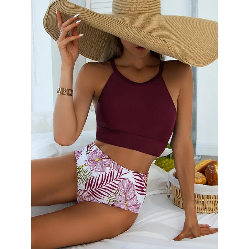 Sexy Bikini 2025 Woman High Neck Swimsuit Female Two Pieces Swimwear Women High Waist Bikinis Set Beach Wear for Bathing Suit