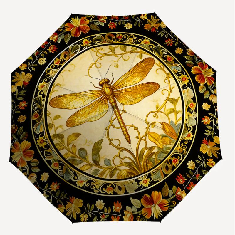 1PC Dragonfly Floral Umbrella-8-Rib Reinforced, Automatic Open, Lightweight & Durable, Cute Fashion Accessory for Outdoor-K1266