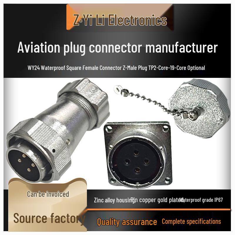 Waterproof WY24 Aviation Plug Socket with Metal Corrugated Connector, J23 Hole, 4579810 Pin, 19-Core Connector TP+Z