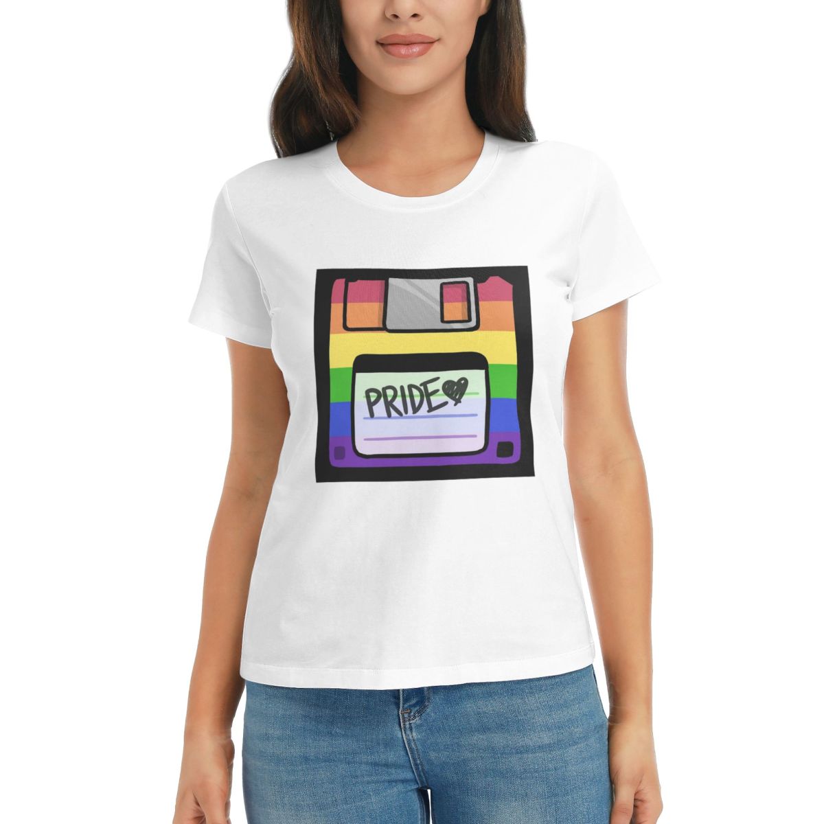 

Women TShirt Pride Floppy Disk Summer Short Sleeve Tees ONeck Cotton T Shirts Clothes Tops Streetwear S