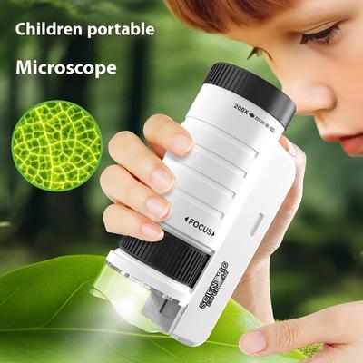 Mini microscopio portátil de mano con luz LED, aumento de 60X a 200X, ideal para exploración al aire libre y diversión educativa, material ABS duradero