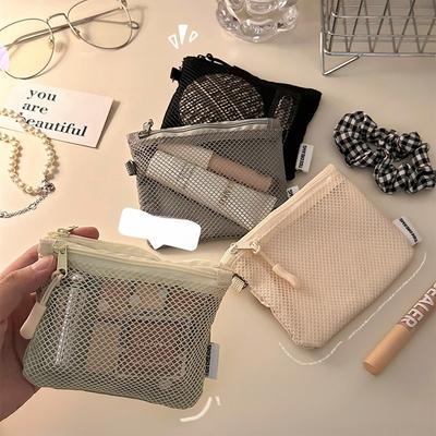 Netzbeutel Mini Tragbar Handgepäck Geldbörse Kosmetiktasche Datenkabel Kopfhörertasche Kleinteileaufbewahrung Doppellagige Tasche Schlichtes Design