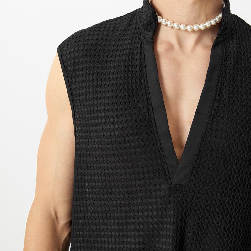 INCERUN Men Summer Sleeveless Mesh Sheer Tanks Transparent T-shirts