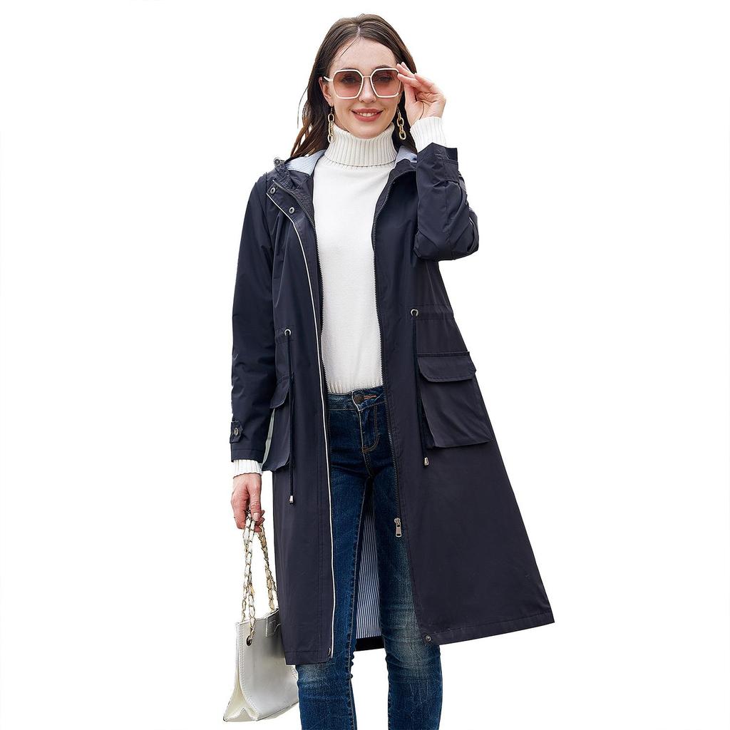 Women's Fashion Casual Solid Color Print Spring Autumn Long Sleeve Hooded Jackets & Coats