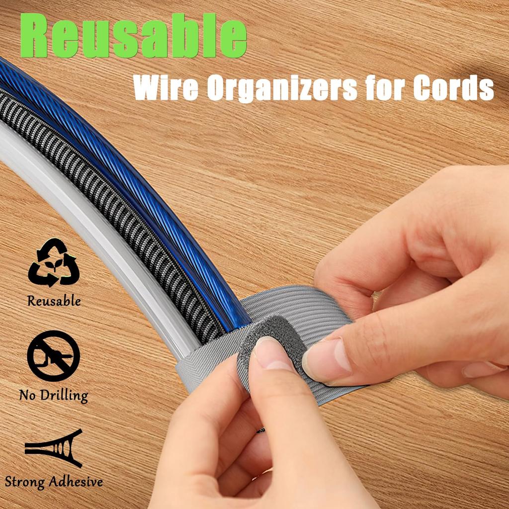 Desktop Cable Management Velcro Kit Self-Adhesive Cable Ties Reusable Punch-Free Cable Clips Gray 80PCS