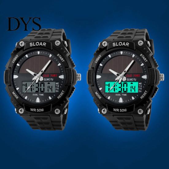 Men Watch Solar Powered Alarm ABS Water Resistant Waterproof Digital Analog for Sports