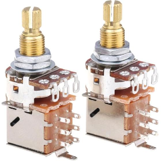 Musiclily Pro Brass Full Metric Sized Push/Pull Guitar Pots A500K Audio Taper Potentiometers for Electric Guitar (Set of 2) A250K