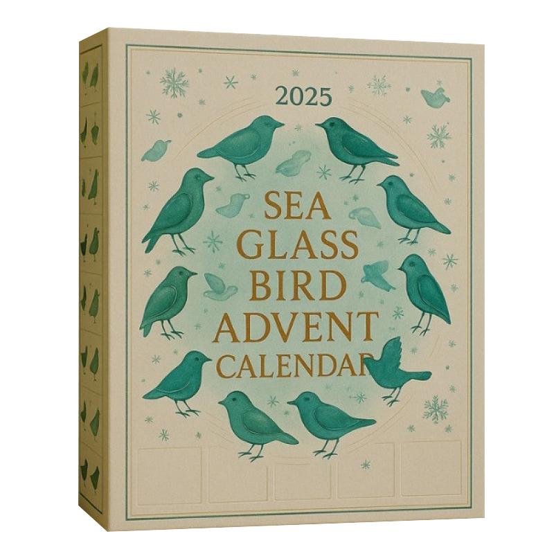 Seeglas Vogel Adventskalender 2025, 24-Tage Küstenweihnachts-Countdown mit Seeglas-Ornamenten, Einzigartige Feiertagsdekoration & Geschenk