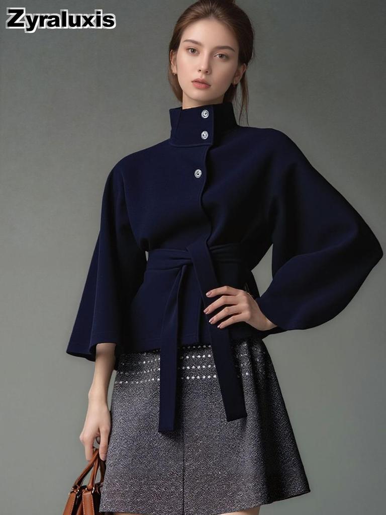Women's Wool Blend Cape with Button Closure Fall Winter Coat