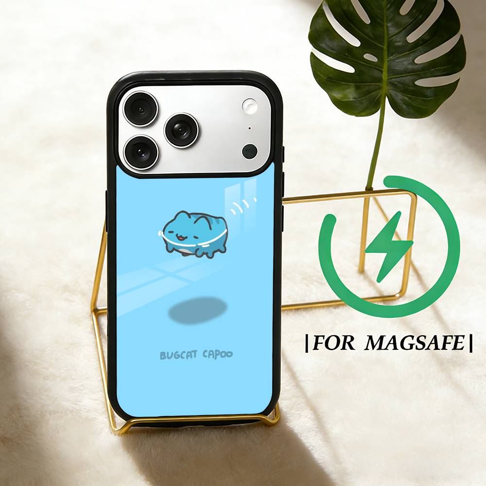 Cute B-Bugcat Capoo  Phone Case For iPhone 17 16 15 14 13 12  Pro Max Plus for Magsafe Mirror Wireless Magnetic Cover