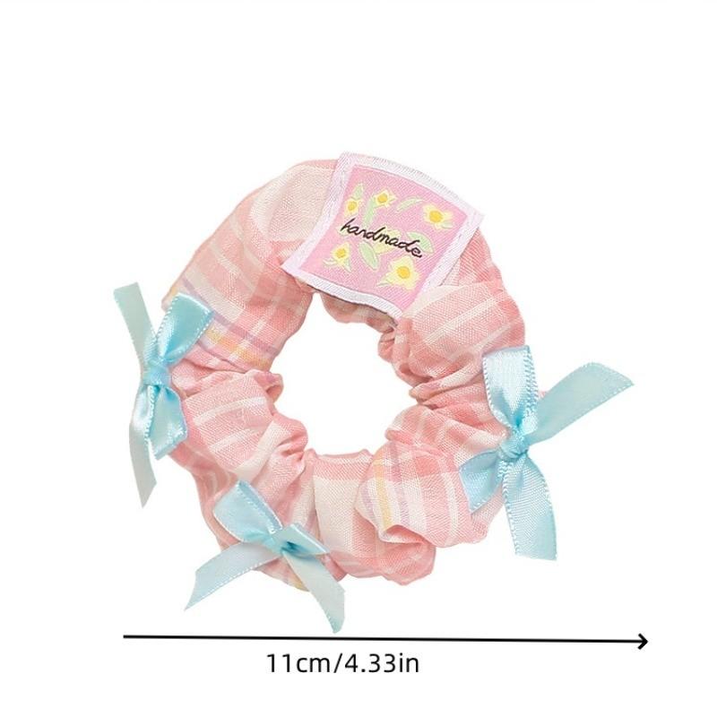 Cloth Check Bow Hair Ring Female Cute Sweet Cream College Style Scrunchie Forest Hair Accessories