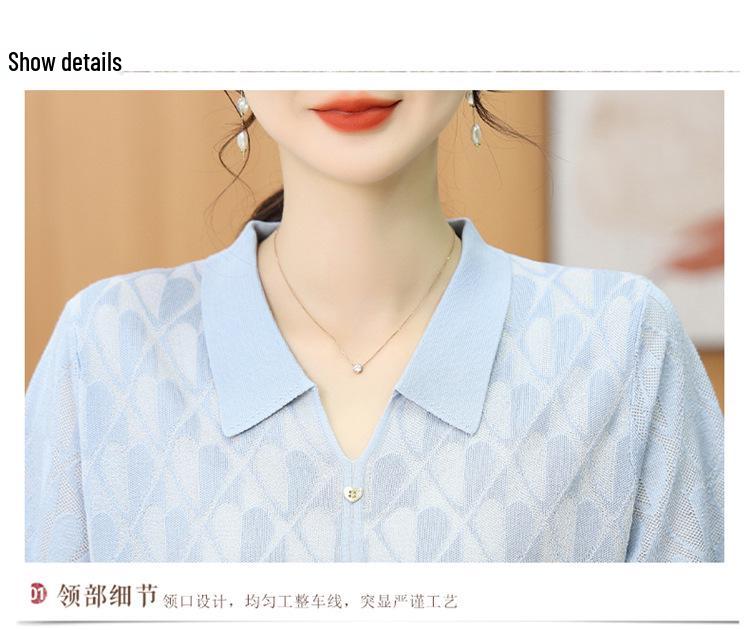 2025 Summer Ice Silk Cool Knit Short Sleeve Top for Middle-Aged & Elderly Women