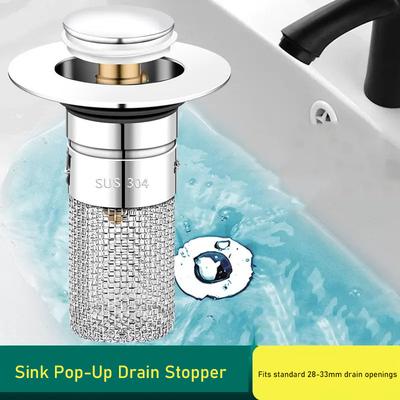 Universal Sink Pop-Up Drain Stopper Anti-Clog Anti-Smell & Bug-Proof Hair Filter Bathroom Basin Plug
