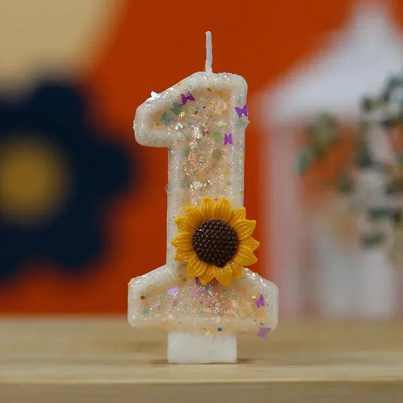 0-9 Number Candle Cake Birthday Candle Daisy Flower Decoration Party Atmosphere Candle Girl Birthday Party Decoration Sunflower