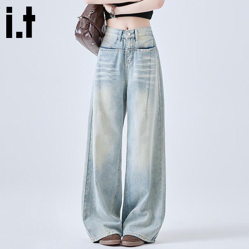 Women s High-Waist Washed Wide-Leg Denim Jeans M