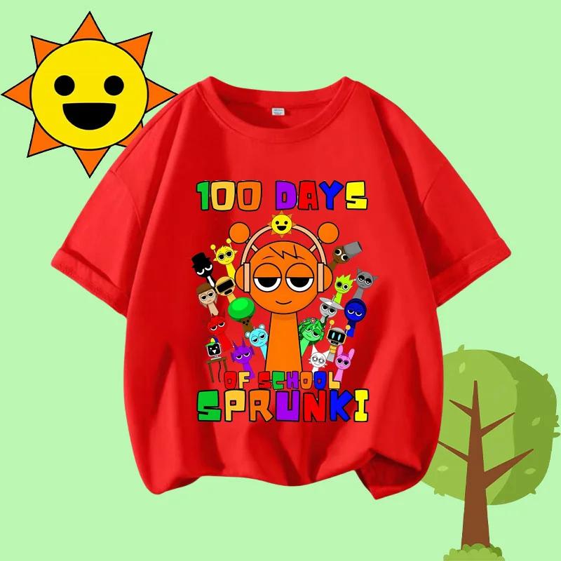 Cartoon Sprunki Character Printed Kids T-shirt Pure Cotton Short-sleeved White Top Cartoon Children's Clothing for Boys