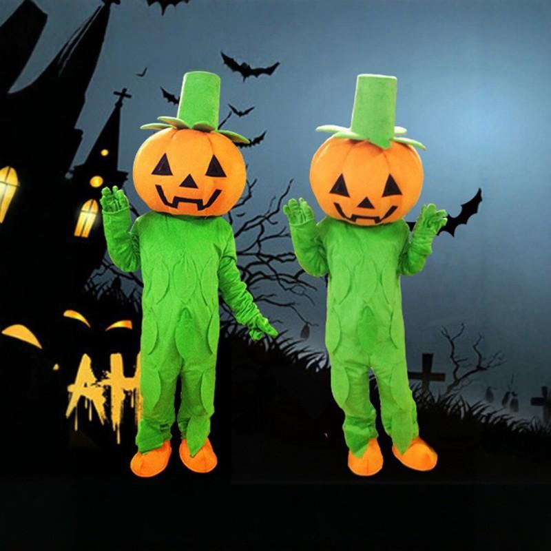 Halloween Pumpkin Man Costume Plush Mascot Suit Walking Character Outfit Stage Performance Prop Scarecrow Headpiece