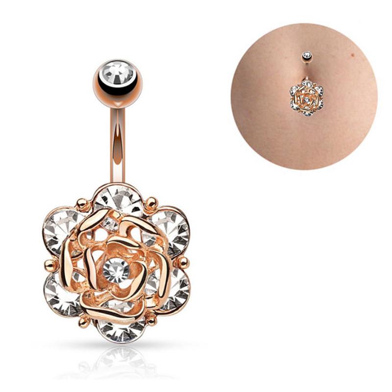 

Циркон Цветок Подвеска Пупок Кольцо Штанга Пирсинг Ювелирные Изделия для Тела розового золота