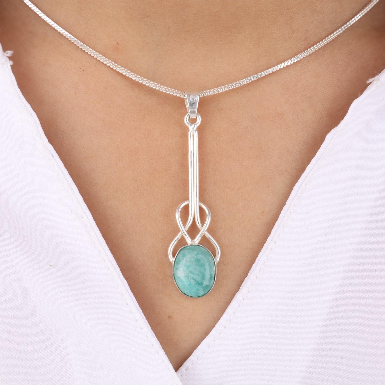 

Rare Amazonite Gemstone 925 Sterling Silver Jewelry Handmade Women Pendant 1.79 PP-60-29
