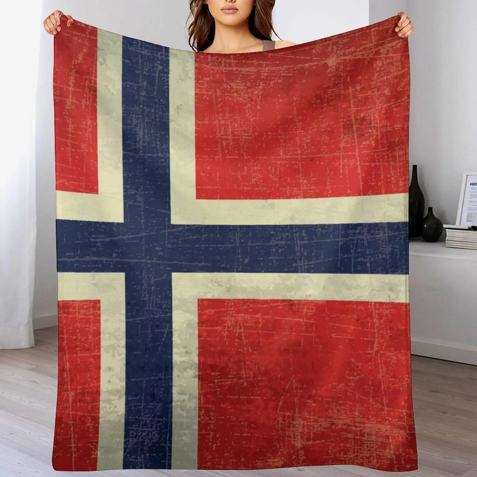 Vintage aged Norway flag Throw Blanket Breathable Lightweight Blanket for Adults Kids 75X95CM