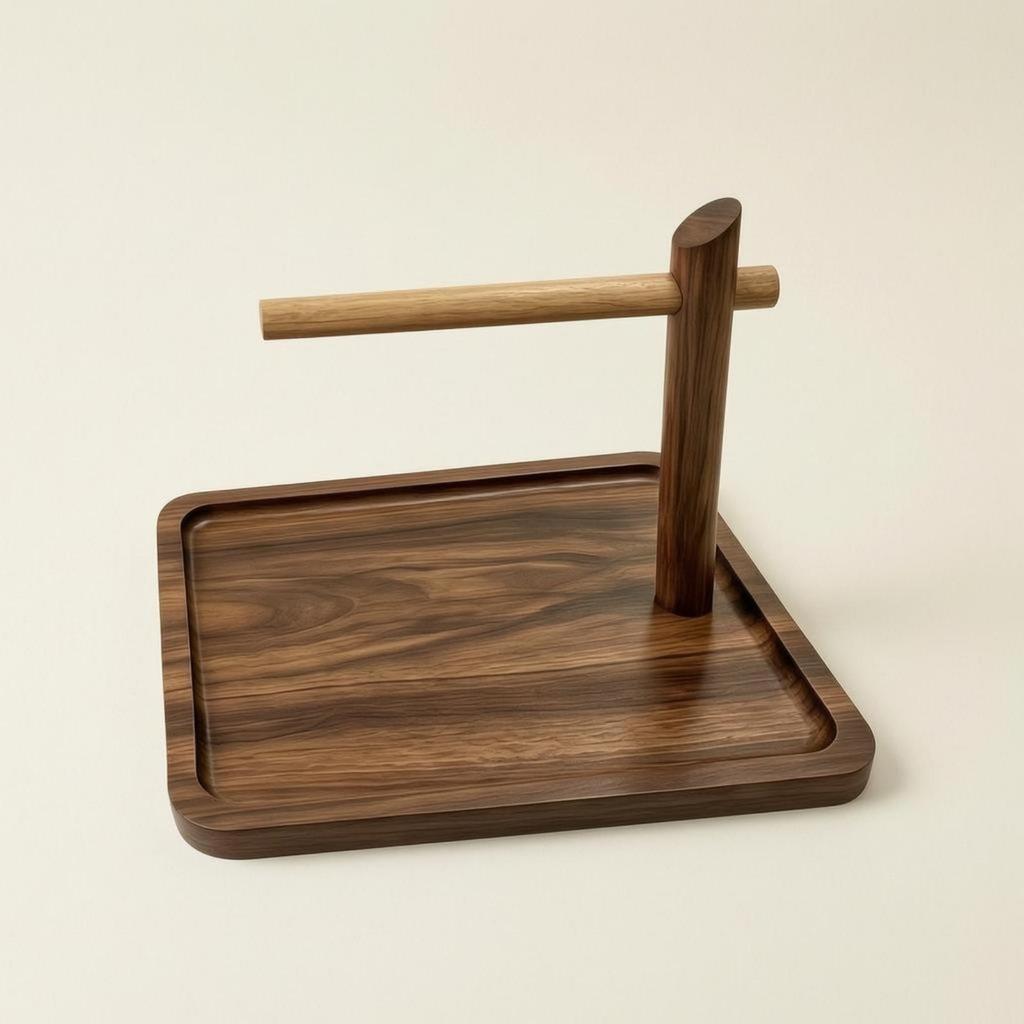 Desktop Storage Rack Walnut Wood Finish necklace hanger with tray Raised Rims Organizer