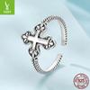 S925 Sterling Silver Vintage Cross Open Ring, Trendy Textured Sterling Silver Ring Jewelry