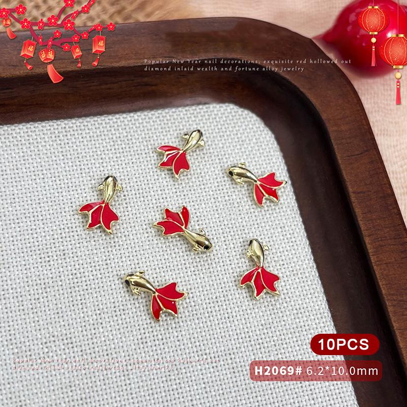 2026 New Year Fortune Alloy Nail Art Jewelry / Lucky Bag Chinese Knot Goldfish Ingot Coin Nail Decor DIY Year Of The Horse