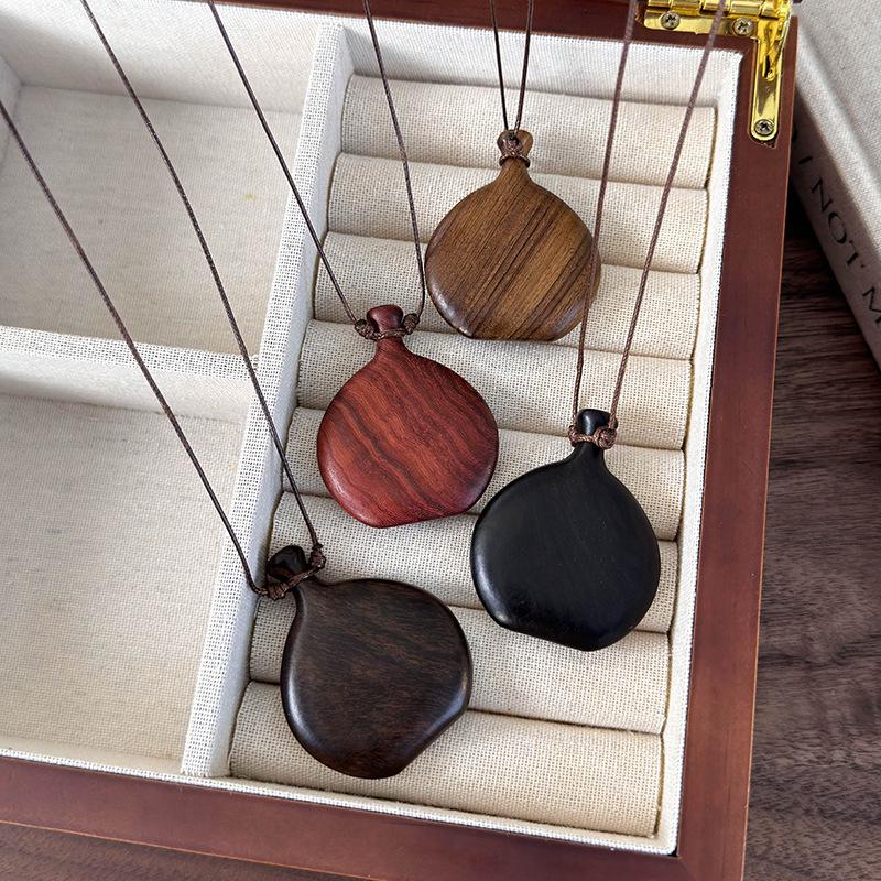 Retro Ethnic Wood Gourd Pendant Necklace - Adjustable Drawstring Sweater Chain