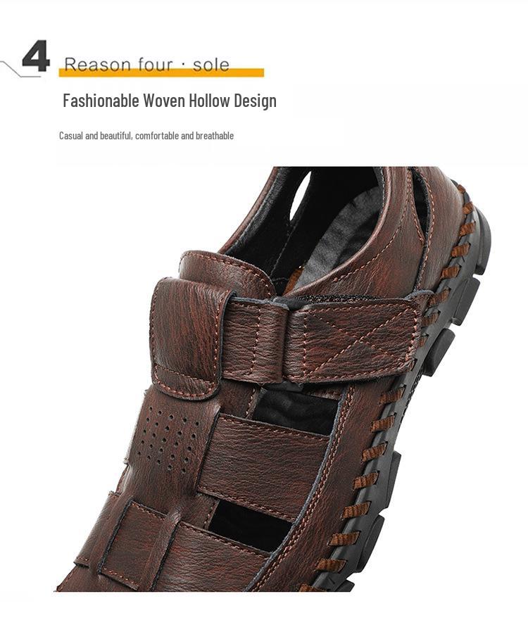 Sandales d'été fermées en cuir pour hommes: Chaussures de pêcheur d'extérieur faites à la main