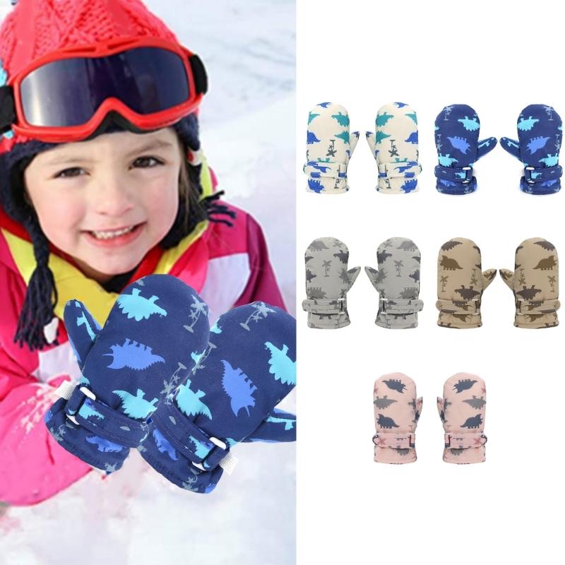 Gants d'hiver pour enfants coupe-vent et imperméables, gants de sport d'extérieur pour enfant, moufles de ski à motif dinosaure de dessin animé, indispensables pour le patinage et la randonnée