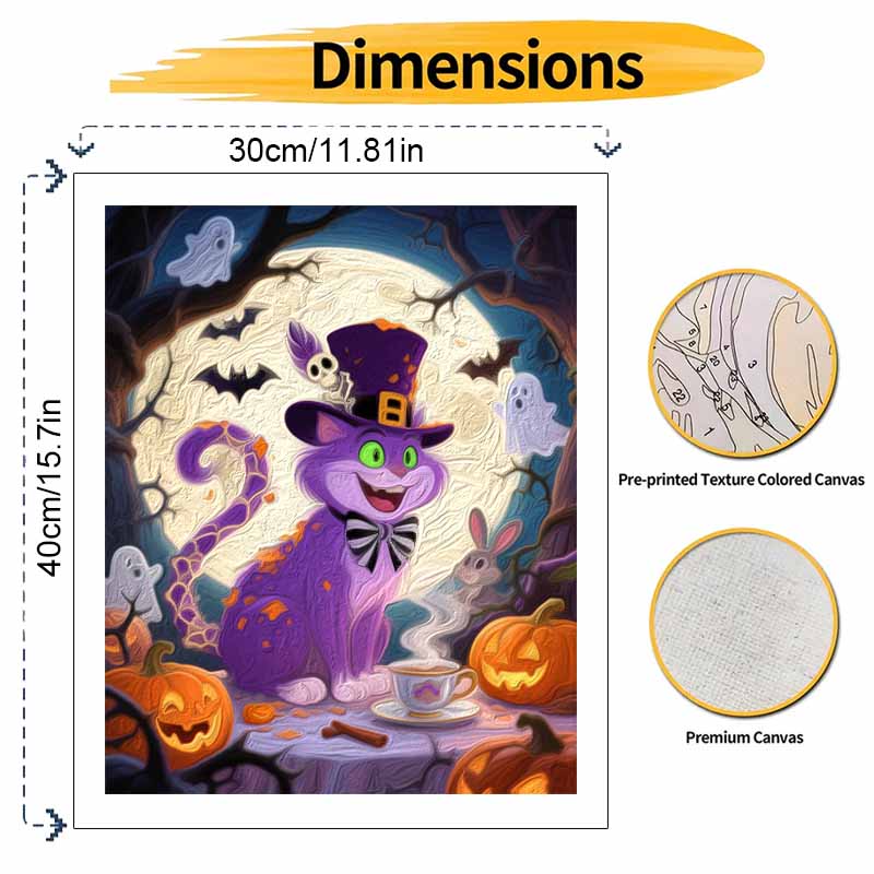 Disney Oil Paint by Numbers Painting Kit Purple Cat Pumpkin Forest Hand Painted Home Decor Gift