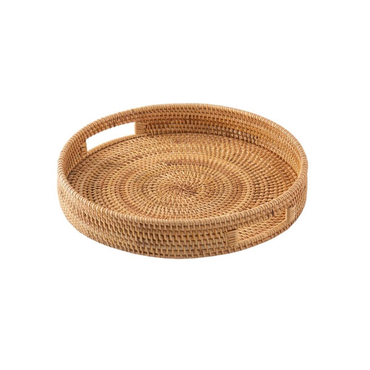 Farmhouse Rattan Woven Tray Hand-Woven Tray Versatile Functionality Built-in Handles Convenient Storage Solution